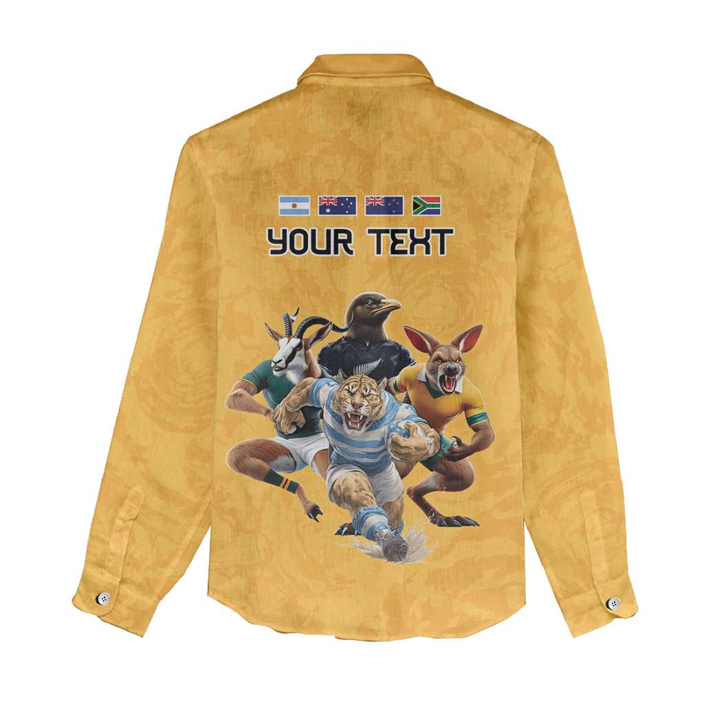 Custom Rugby Southern Hemisphere Women Casual Shirt Argentina AUNZ South Africa Mascot Gold LT9 - Polynesian Pride