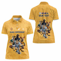 Custom Rugby Southern Hemisphere Women Polo Shirt Argentina AUNZ South Africa Mascot Gold - Polynesian Pride