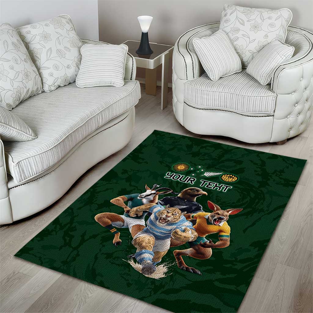 Custom Rugby Southern Hemisphere Area Rug Argentina AUNZ South Africa Mascot Green - Polynesian Pride