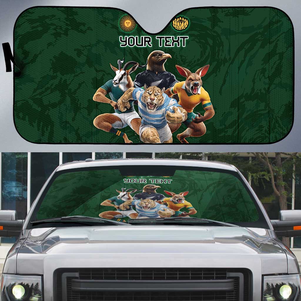 Custom Rugby Southern Hemisphere Auto Sun Shade Argentina AUNZ South Africa Mascot Green - Polynesian Pride