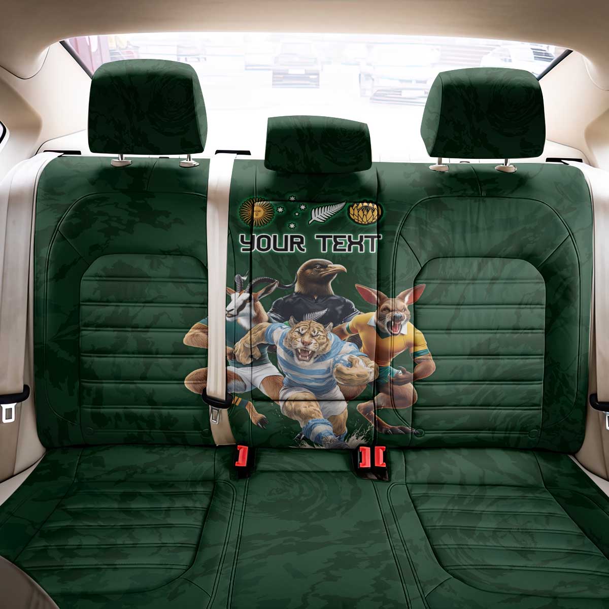 Custom Rugby Southern Hemisphere Back Car Seat Cover Argentina AUNZ South Africa Mascot Green - Polynesian Pride