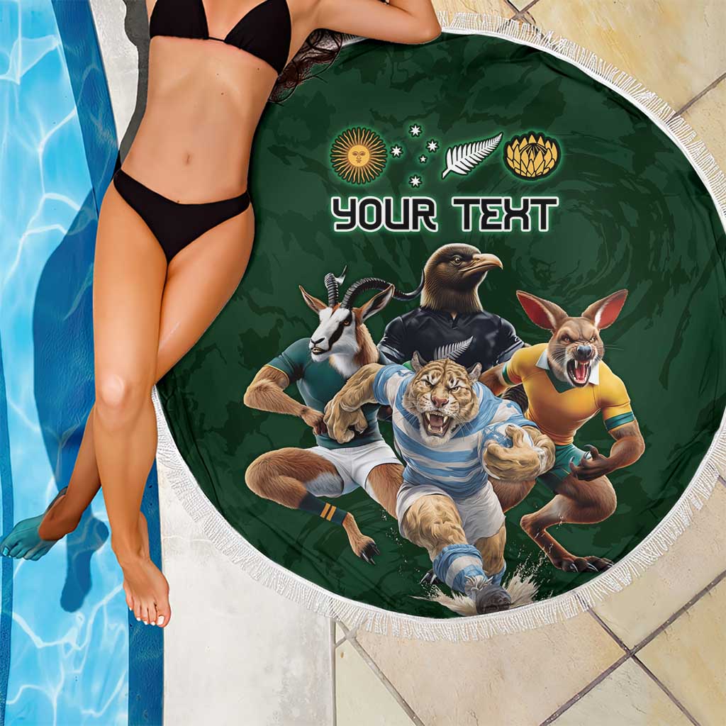 Custom Rugby Southern Hemisphere Beach Blanket Argentina AUNZ South Africa Mascot Green - Polynesian Pride