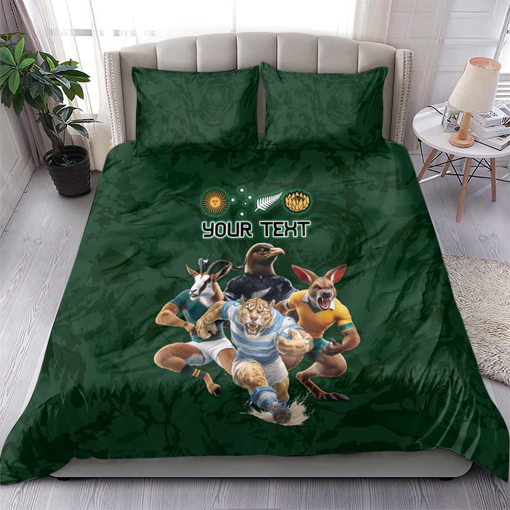 Custom Rugby Southern Hemisphere Bedding Set Argentina AUNZ South Africa Mascot Green - Polynesian Pride