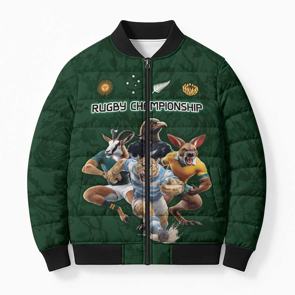 Custom Rugby Southern Hemisphere Bomber Puffer Jacket Argentina AUNZ South Africa Mascot Green - Polynesian Pride