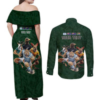 Custom Rugby Southern Hemisphere Couples Matching Off Shoulder Maxi Dress and Long Sleeve Button Shirt Argentina AUNZ South Africa Mascot Green LT9 - Polynesian Pride