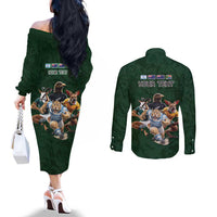 Custom Rugby Southern Hemisphere Couples Matching Off The Shoulder Long Sleeve Dress and Long Sleeve Button Shirt Argentina AUNZ South Africa Mascot Green LT9 - Polynesian Pride