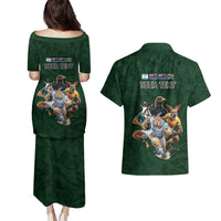 Custom Rugby Southern Hemisphere Couples Matching Puletasi and Hawaiian Shirt Argentina AUNZ South Africa Mascot Green LT9 - Polynesian Pride