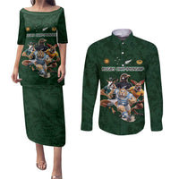 Custom Rugby Southern Hemisphere Couples Matching Puletasi and Long Sleeve Button Shirt Argentina AUNZ South Africa Mascot Green LT9 Green - Polynesian Pride