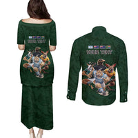 Custom Rugby Southern Hemisphere Couples Matching Puletasi and Long Sleeve Button Shirt Argentina AUNZ South Africa Mascot Green LT9 - Polynesian Pride