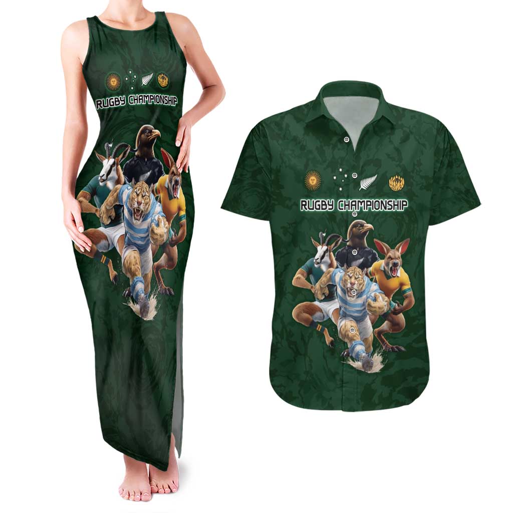 Custom Rugby Southern Hemisphere Couples Matching Tank Maxi Dress and Hawaiian Shirt Argentina AUNZ South Africa Mascot Green LT9 Green - Polynesian Pride
