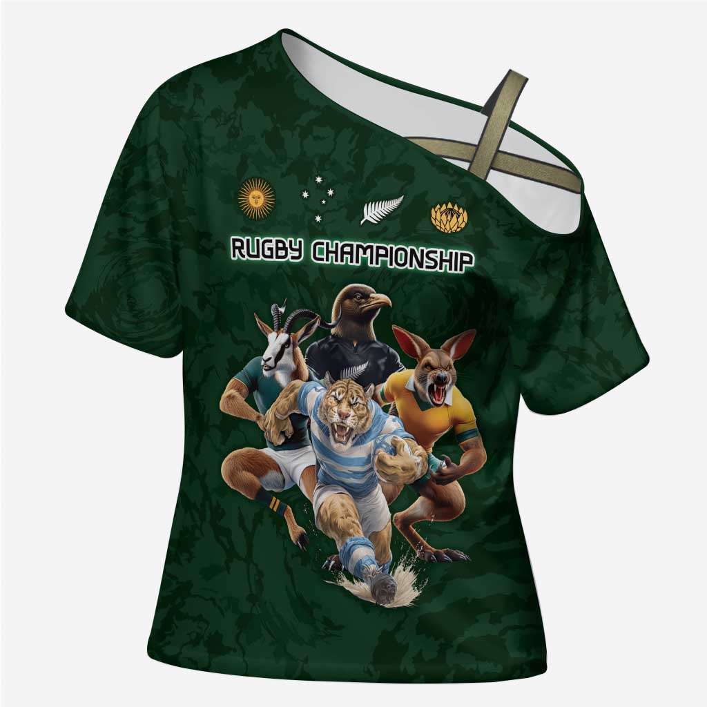 Custom Rugby Southern Hemisphere Cross Shoulder Shirt Argentina AUNZ South Africa Mascot Green - Polynesian Pride