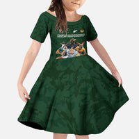 Custom Rugby Southern Hemisphere Family Matching Long Sleeve Bodycon Dress and Hawaiian Shirt Argentina AUNZ South Africa Mascot Green - Polynesian Pride
