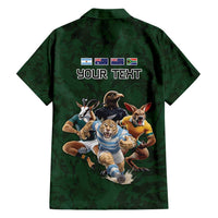 Custom Rugby Southern Hemisphere Family Matching Long Sleeve Bodycon Dress and Hawaiian Shirt Argentina AUNZ South Africa Mascot Green - Polynesian Pride
