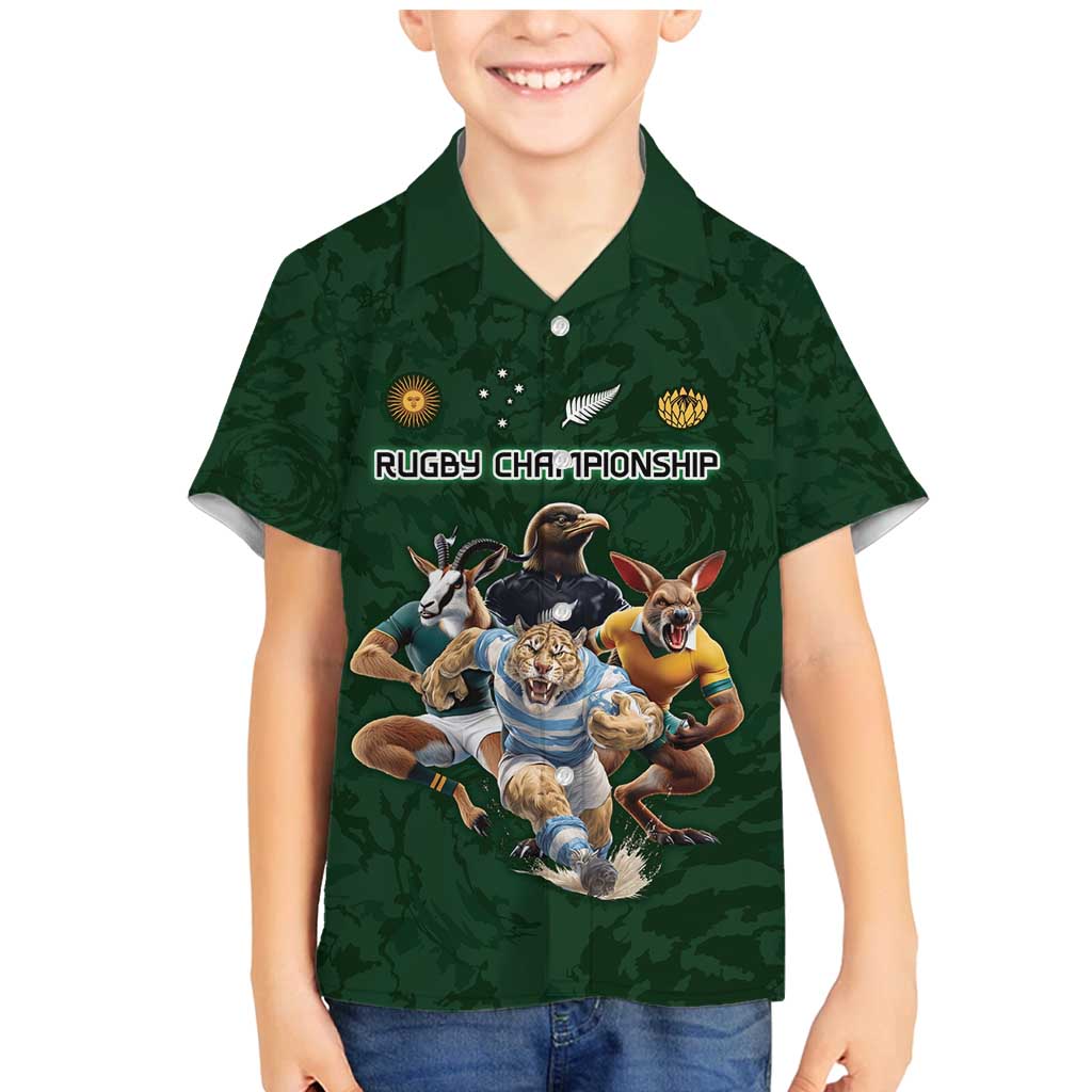 Custom Rugby Southern Hemisphere Family Matching Mermaid Dress and Hawaiian Shirt Argentina AUNZ South Africa Mascot Green LT9 Son's Shirt Green - Polynesian Pride