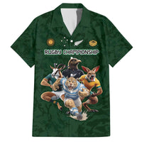 Custom Rugby Southern Hemisphere Family Matching Off The Shoulder Long Sleeve Dress and Hawaiian Shirt Argentina AUNZ South Africa Mascot Green - Polynesian Pride