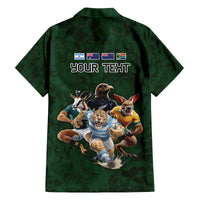 Custom Rugby Southern Hemisphere Family Matching Off The Shoulder Long Sleeve Dress and Hawaiian Shirt Argentina AUNZ South Africa Mascot Green - Polynesian Pride