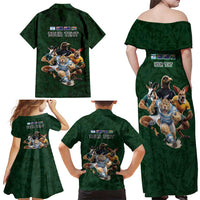 Custom Rugby Southern Hemisphere Family Matching Off Shoulder Maxi Dress and Hawaiian Shirt Argentina AUNZ South Africa Mascot Green - Polynesian Pride