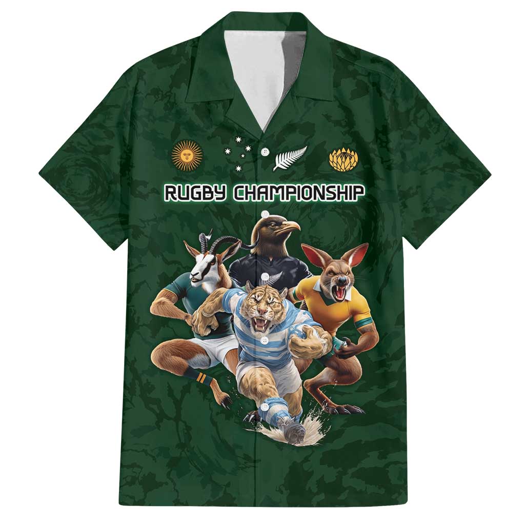 Custom Rugby Southern Hemisphere Family Matching Off Shoulder Maxi Dress and Hawaiian Shirt Argentina AUNZ South Africa Mascot Green - Polynesian Pride