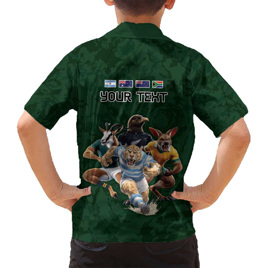 Custom Rugby Southern Hemisphere Family Matching Puletasi and Hawaiian Shirt Argentina AUNZ South Africa Mascot Green LT9 - Polynesian Pride