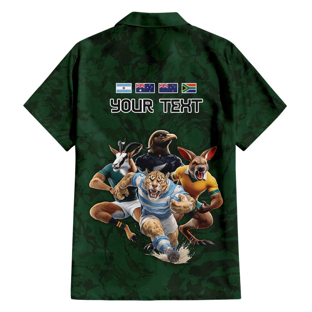 Custom Rugby Southern Hemisphere Family Matching Puletasi and Hawaiian Shirt Argentina AUNZ South Africa Mascot Green LT9 - Polynesian Pride