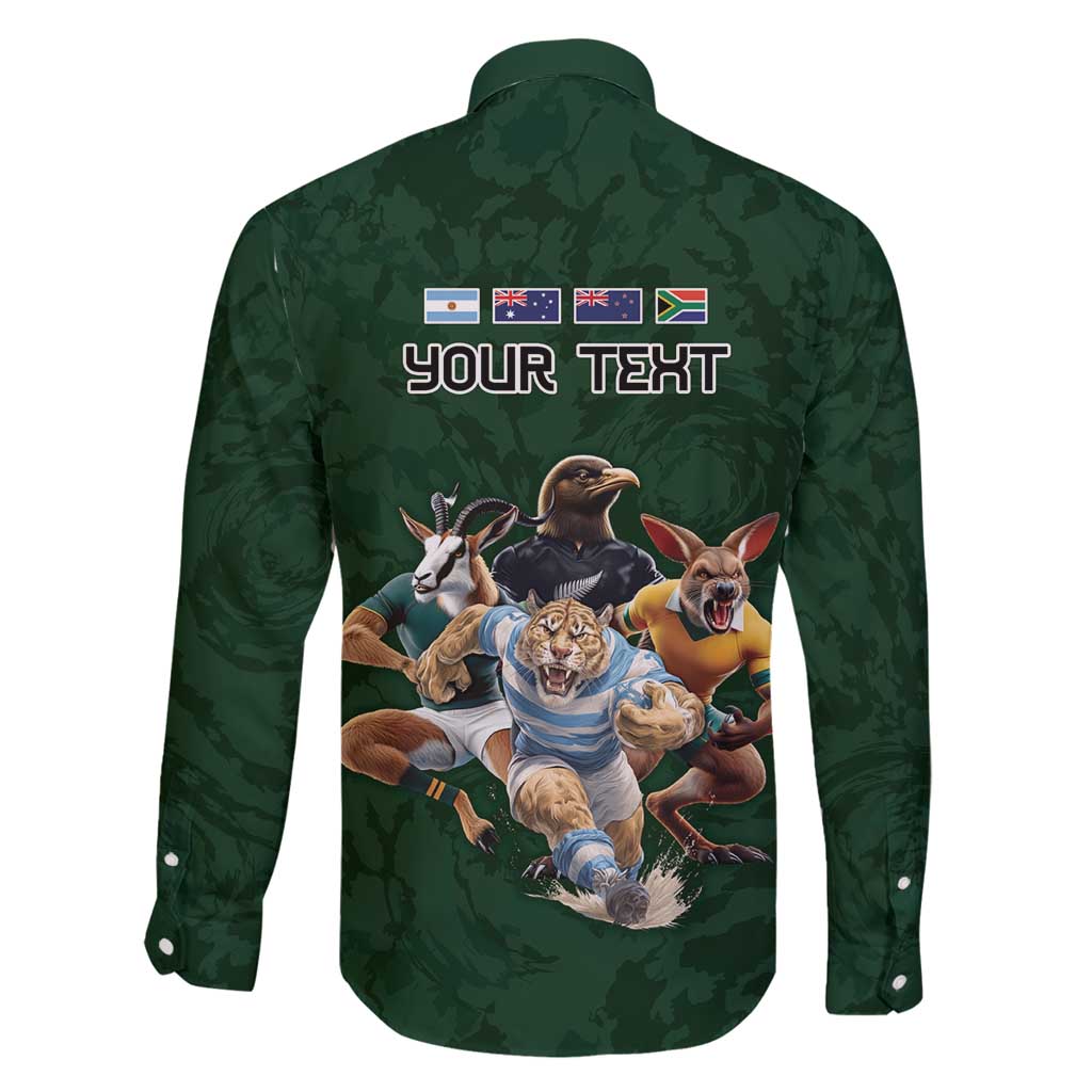 Custom Rugby Southern Hemisphere Family Matching Puletasi and Hawaiian Shirt Argentina AUNZ South Africa Mascot Green LT9 - Polynesian Pride