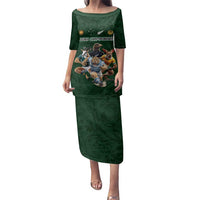 Custom Rugby Southern Hemisphere Family Matching Puletasi and Hawaiian Shirt Argentina AUNZ South Africa Mascot Green LT9 Mom's Dress Green - Polynesian Pride