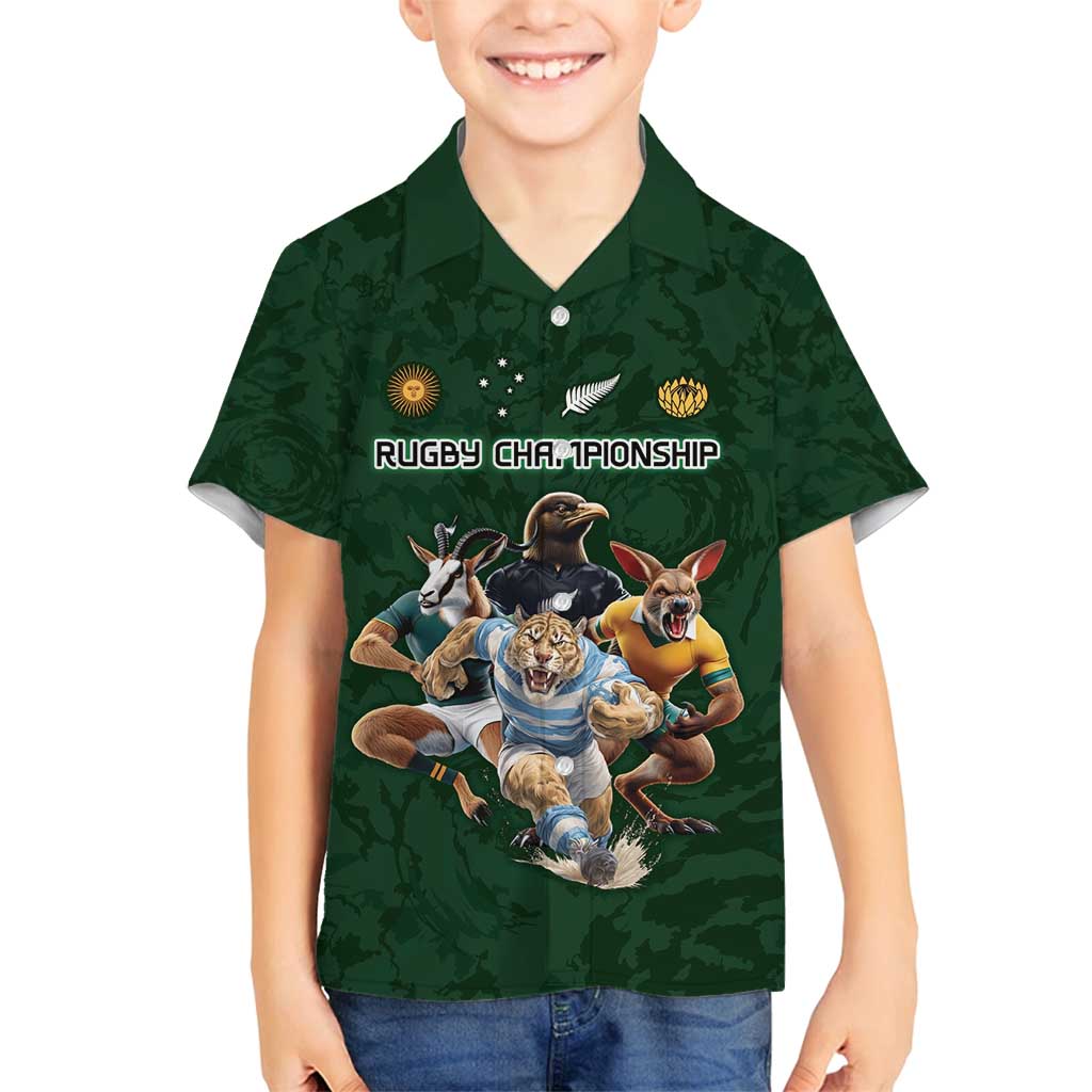 Custom Rugby Southern Hemisphere Family Matching Puletasi and Hawaiian Shirt Argentina AUNZ South Africa Mascot Green LT9 Son's Shirt Green - Polynesian Pride