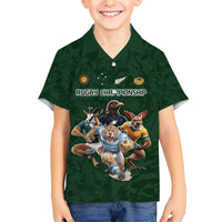 Custom Rugby Southern Hemisphere Family Matching Short Sleeve Bodycon Dress and Hawaiian Shirt Argentina AUNZ South Africa Mascot Green - Polynesian Pride