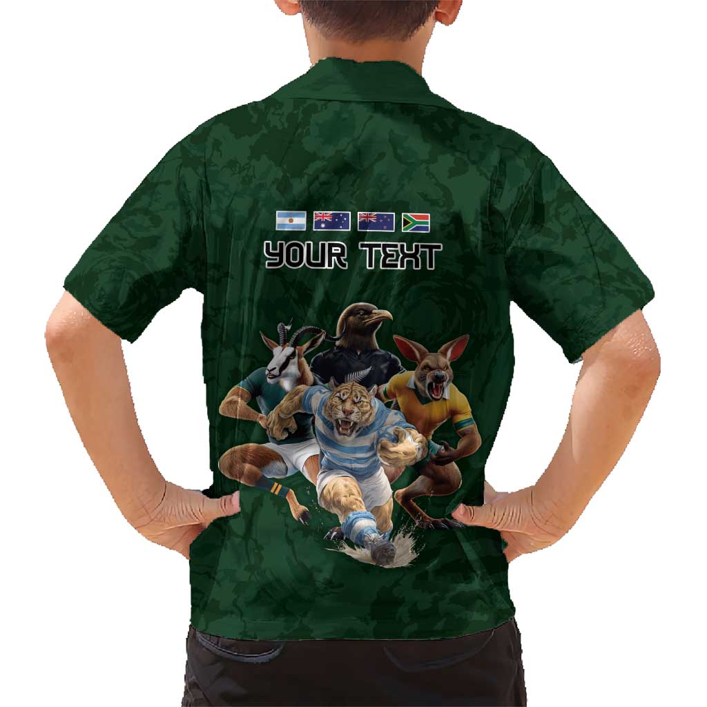 Custom Rugby Southern Hemisphere Kid Hawaiian Shirt Argentina AUNZ South Africa Mascot Green - Polynesian Pride