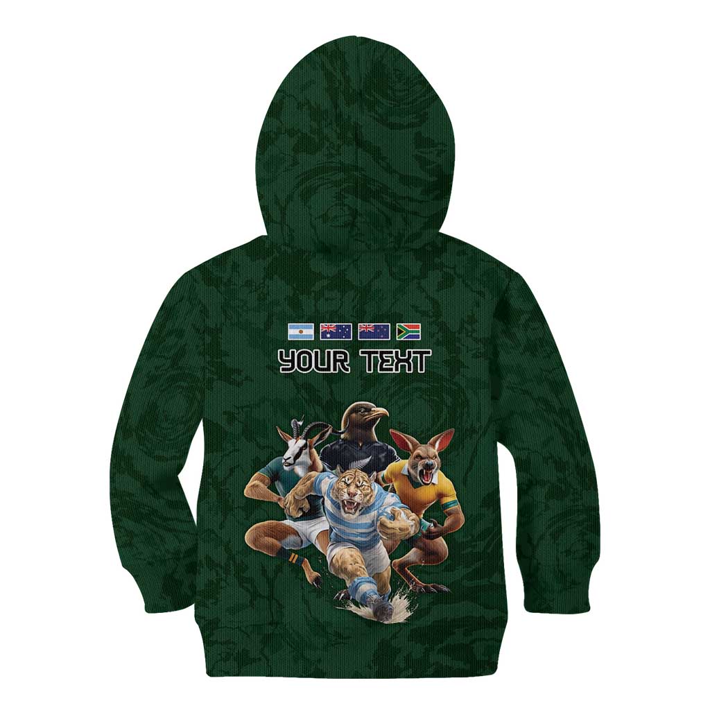 Custom Rugby Southern Hemisphere Kid Hoodie Argentina AUNZ South Africa Mascot Green - Polynesian Pride