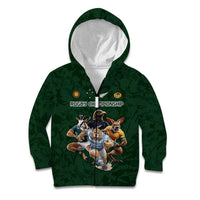Custom Rugby Southern Hemisphere Kid Hoodie Argentina AUNZ South Africa Mascot Green - Polynesian Pride