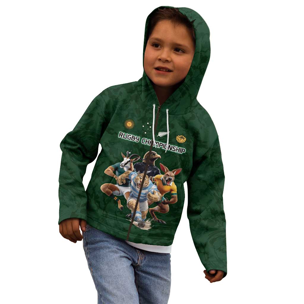 Custom Rugby Southern Hemisphere Kid Hoodie Argentina AUNZ South Africa Mascot Green - Polynesian Pride