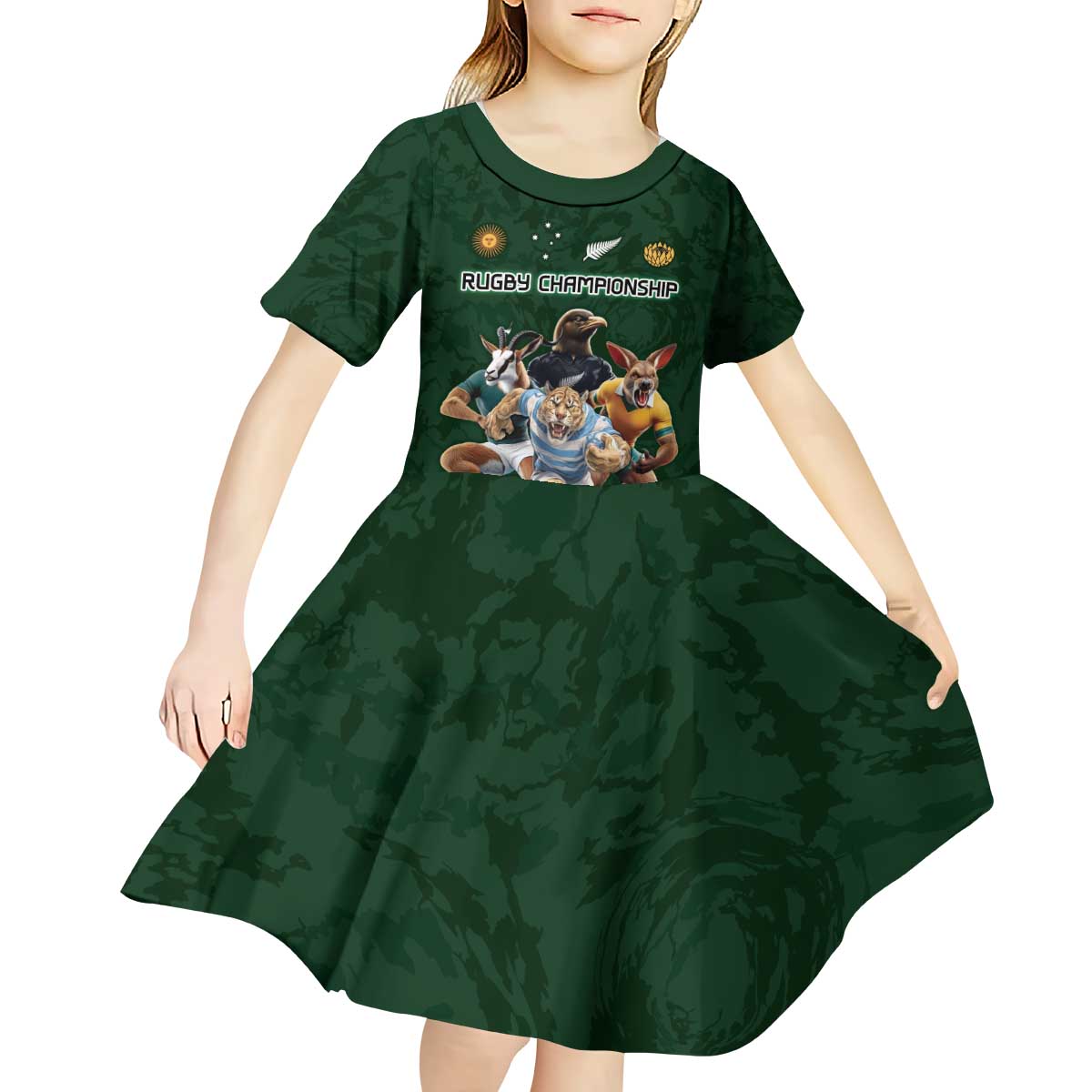 Custom Rugby Southern Hemisphere Kid Short Sleeve Dress Argentina AUNZ South Africa Mascot Green - Polynesian Pride