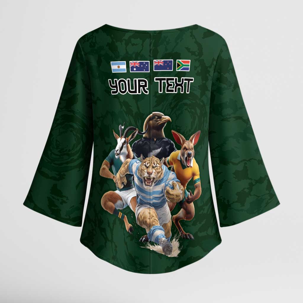 Custom Rugby Southern Hemisphere Kimono Sleeve Blouse Argentina AUNZ South Africa Mascot Green - Polynesian Pride