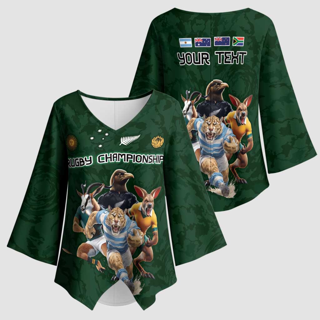 Custom Rugby Southern Hemisphere Kimono Sleeve Blouse Argentina AUNZ South Africa Mascot Green - Polynesian Pride
