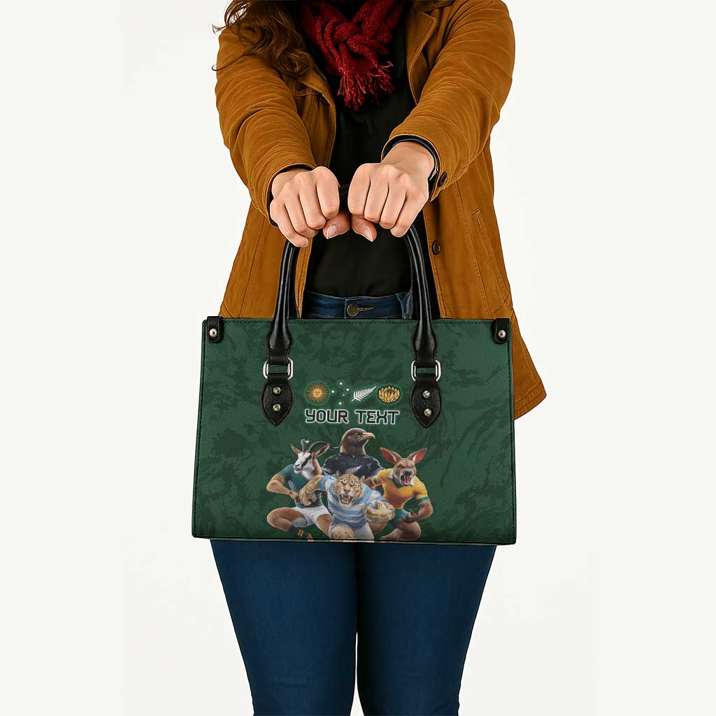Custom Rugby Southern Hemisphere Leather Bag Argentina AUNZ South Africa Mascot Green - Polynesian Pride