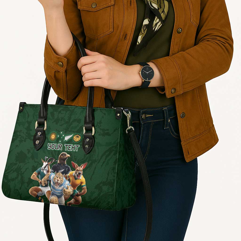 Custom Rugby Southern Hemisphere Leather Bag Argentina AUNZ South Africa Mascot Green - Polynesian Pride
