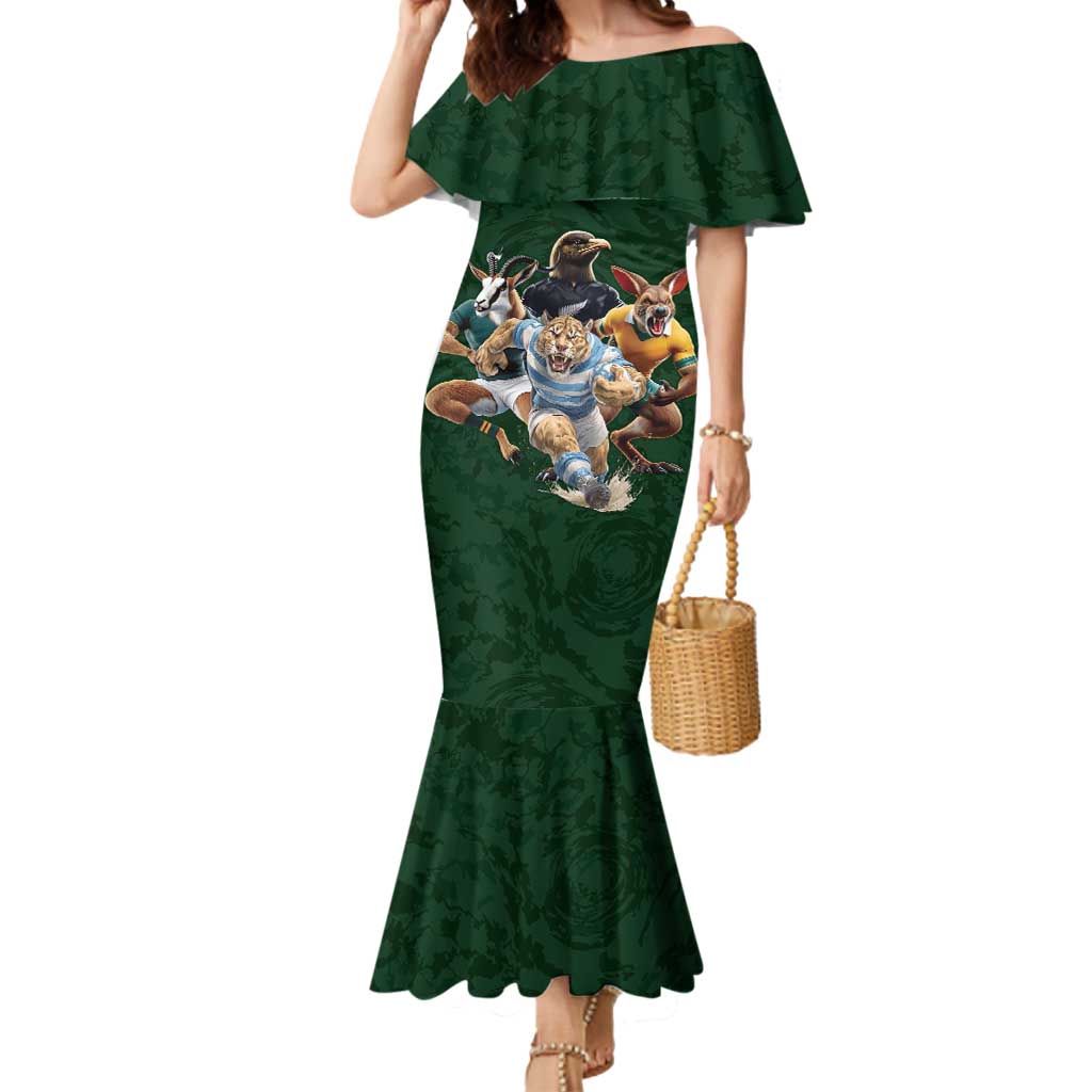Custom Rugby Southern Hemisphere Mermaid Dress Argentina AUNZ South Africa Mascot Green LT9 Women Green - Polynesian Pride