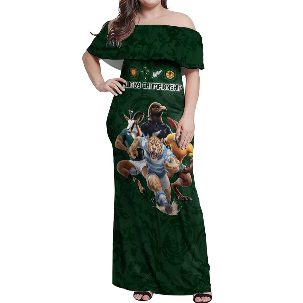 Custom Rugby Southern Hemisphere Off Shoulder Maxi Dress Argentina AUNZ South Africa Mascot Green LT9 Women Green - Polynesian Pride