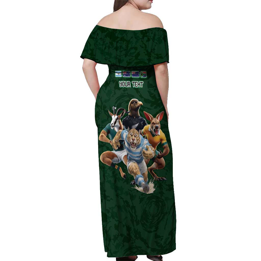 Custom Rugby Southern Hemisphere Off Shoulder Maxi Dress Argentina AUNZ South Africa Mascot Green LT9 - Polynesian Pride