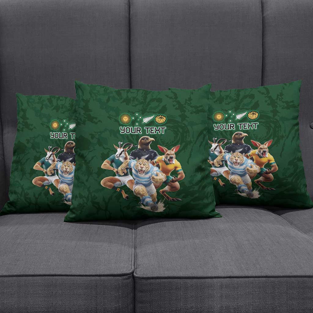 Custom Rugby Southern Hemisphere Pillow Cover Argentina AUNZ South Africa Mascot Green - Polynesian Pride