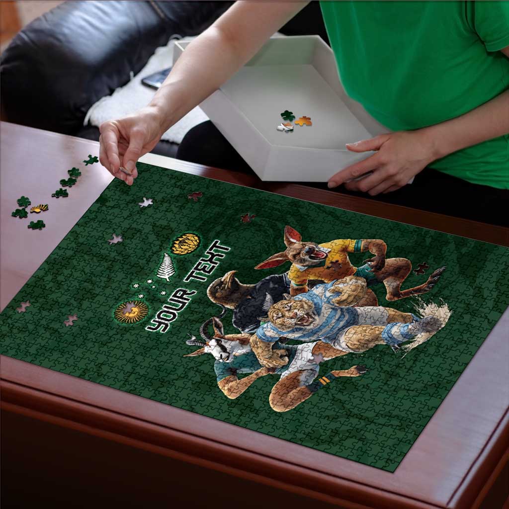 Custom Rugby Southern Hemisphere Puzzle Argentina AUNZ South Africa Mascot Green - Polynesian Pride