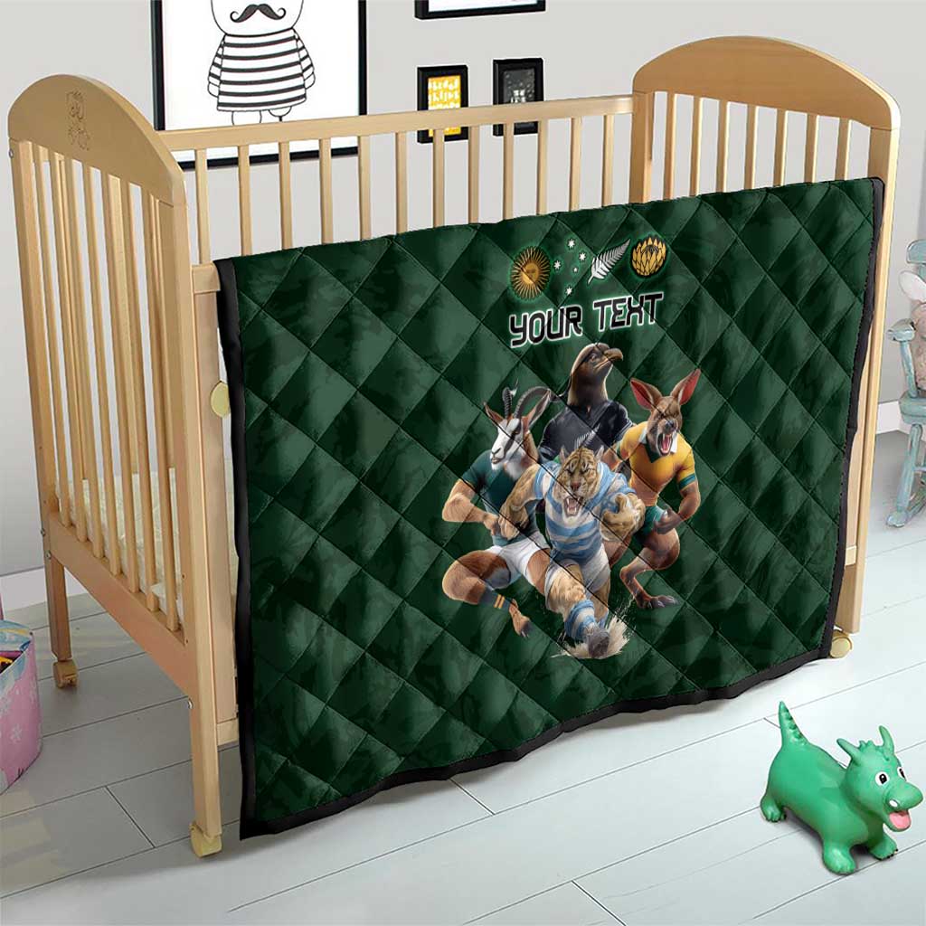 Custom Rugby Southern Hemisphere Quilt Argentina AUNZ South Africa Mascot Green - Polynesian Pride