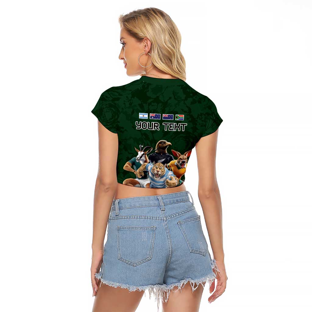 Custom Rugby Southern Hemisphere Raglan Cropped T Shirt Argentina AUNZ South Africa Mascot Green - Polynesian Pride