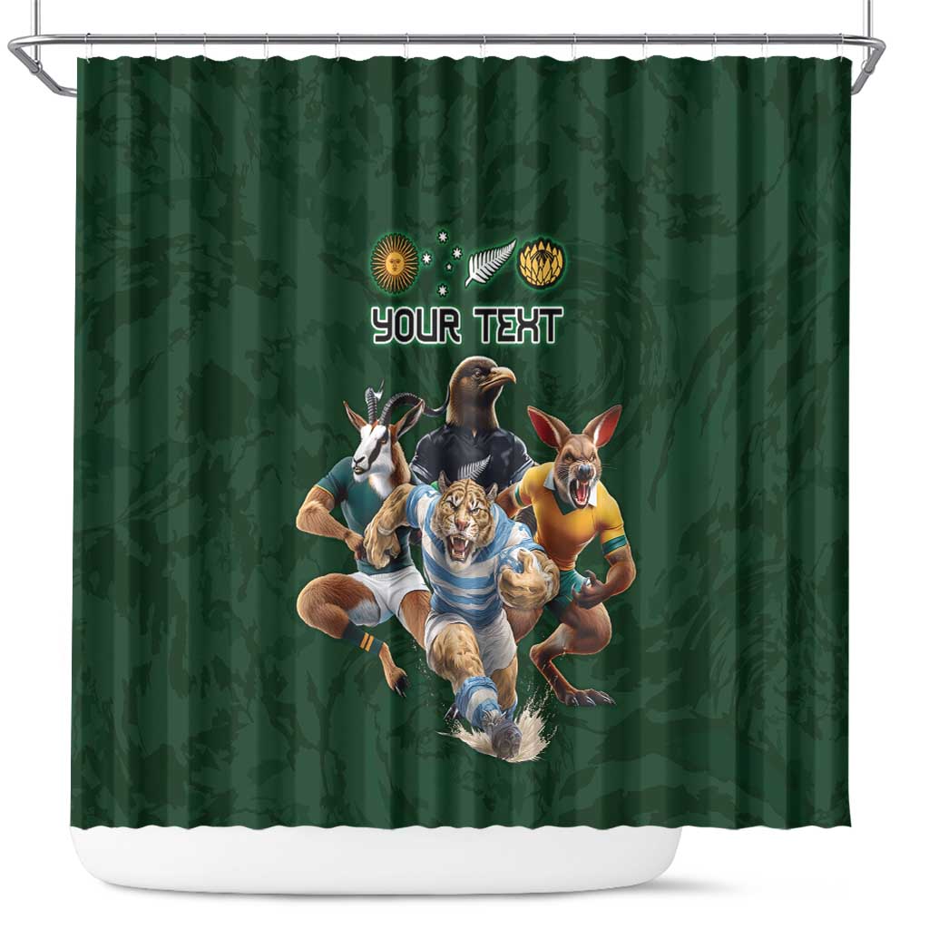 Custom Rugby Southern Hemisphere Shower Curtain Argentina AUNZ South Africa Mascot Green - Polynesian Pride