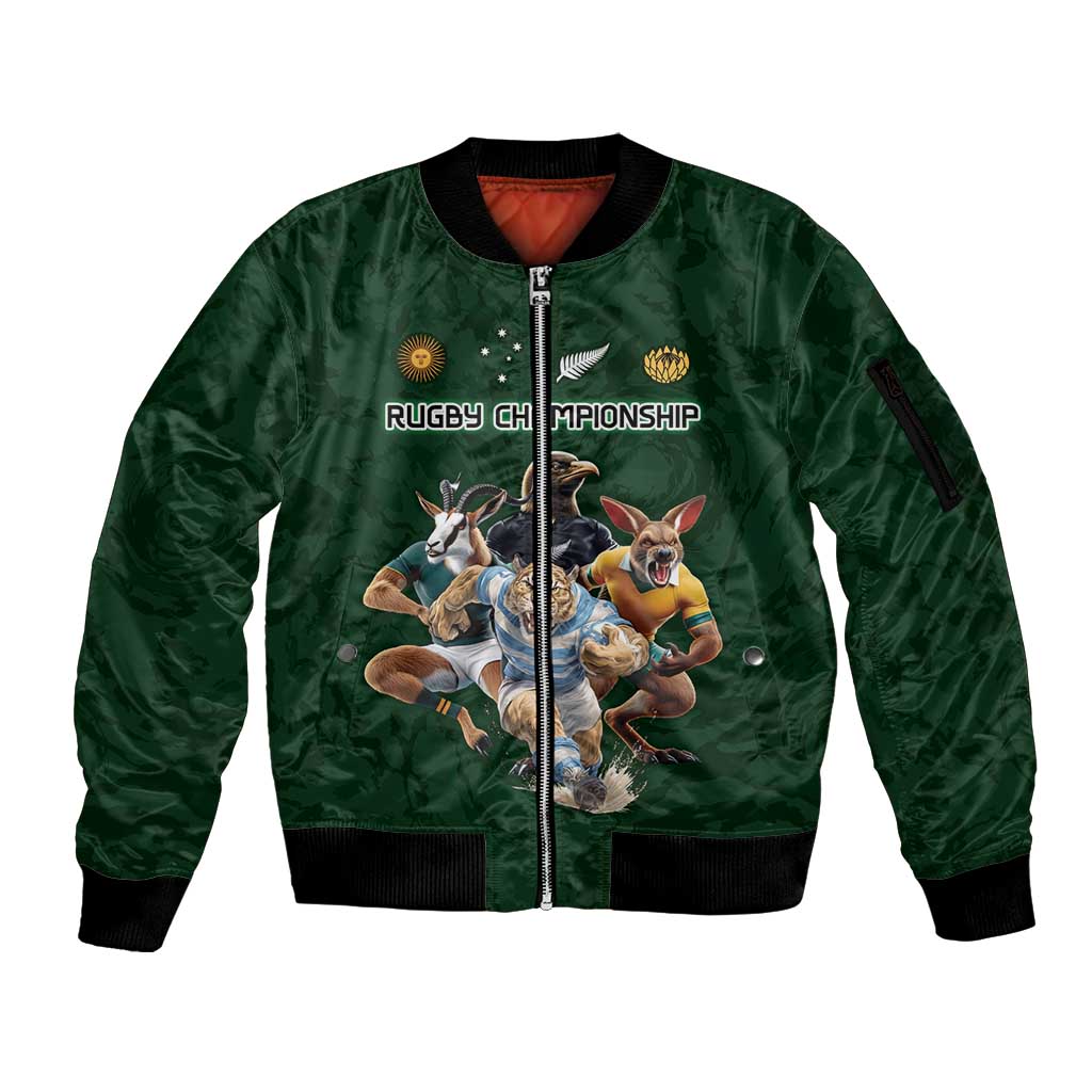 Custom Rugby Southern Hemisphere Sleeve Zip Bomber Jacket Argentina AUNZ South Africa Mascot Green - Polynesian Pride