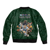 Custom Rugby Southern Hemisphere Sleeve Zip Bomber Jacket Argentina AUNZ South Africa Mascot Green - Polynesian Pride