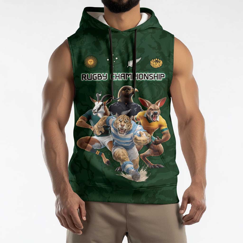 Custom Rugby Southern Hemisphere Sleeveless Hoodie Argentina AUNZ South Africa Mascot Green - Polynesian Pride