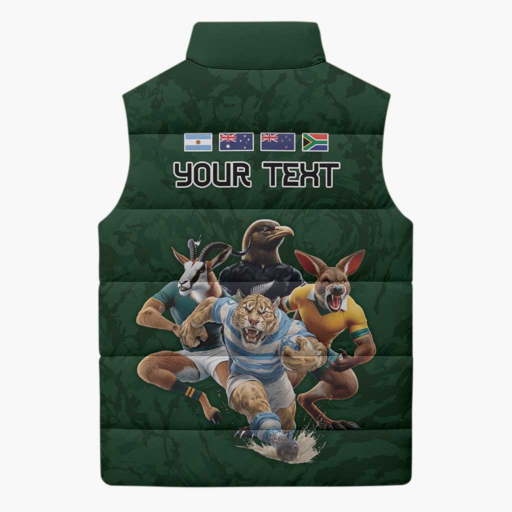 Custom Rugby Southern Hemisphere Sleeveless Puffer Jacket Argentina AUNZ South Africa Mascot Green - Polynesian Pride