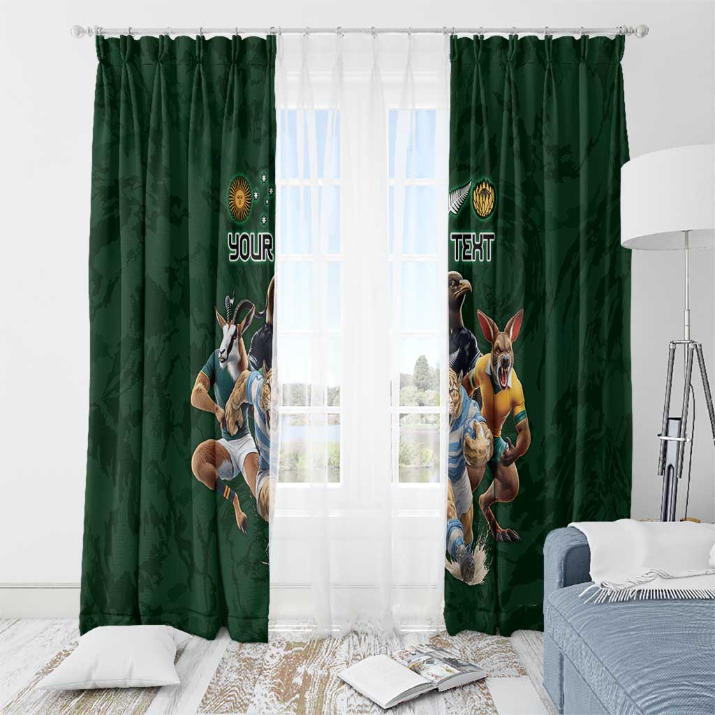 Custom Rugby Southern Hemisphere Window Curtain Argentina AUNZ South Africa Mascot Green - Polynesian Pride